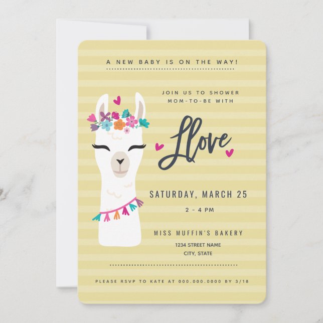 Showered in Llove // LLama baby shower Invitation (Front)
