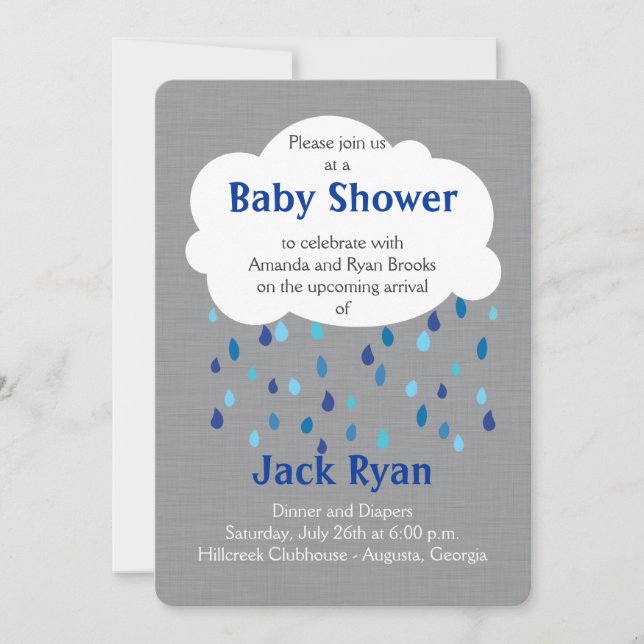 'Showered with Love' Baby Boy Shower Invitation (Front)