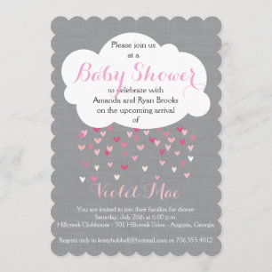 'Showered with Love' Baby Girl Shower Invitation