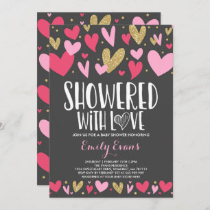 Showered With Love Baby Shower Invitation Hearts