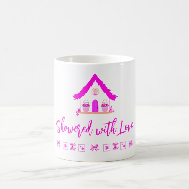 Showered with Love Pink house baby shower Coffee Mug (Center)