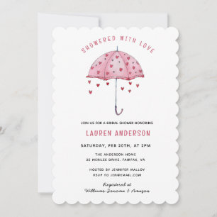 Showered with Love Pink Umbrella Bridal Shower Invitation