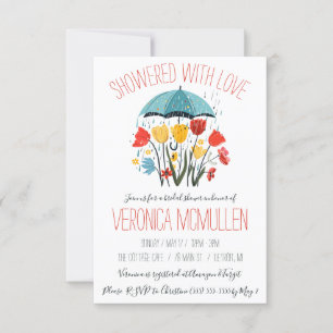 Showered with Love! Pink Umbrella Bridal Shower Invitation