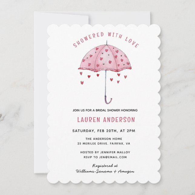 Showered with Love Pink Umbrella Bridal Shower  Invitation (Front)