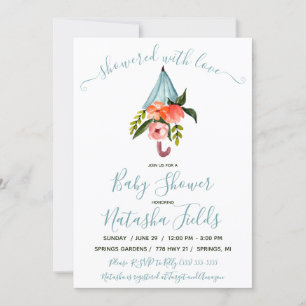 Showered With Love! Umbrella, Spring Baby Shower Invitation