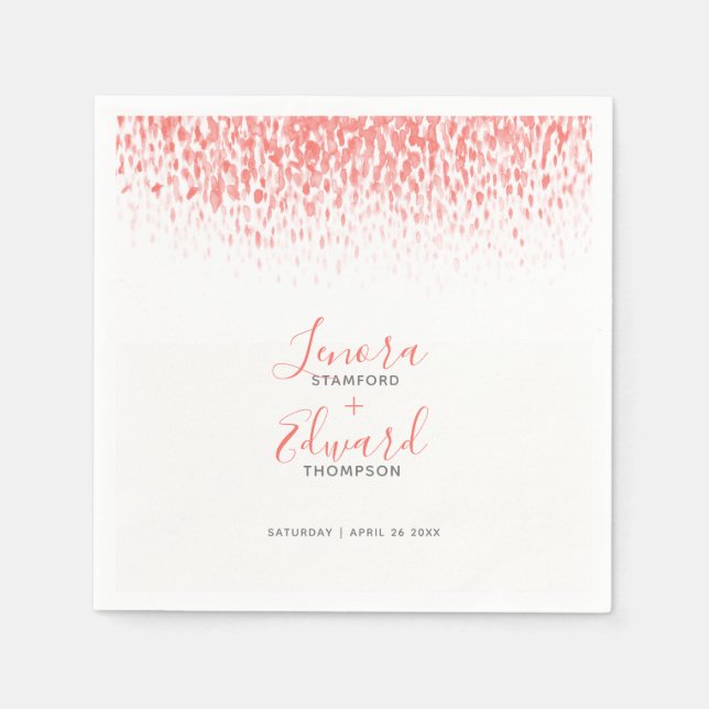 Showering cascade living coral grey art wedding napkin (Front)