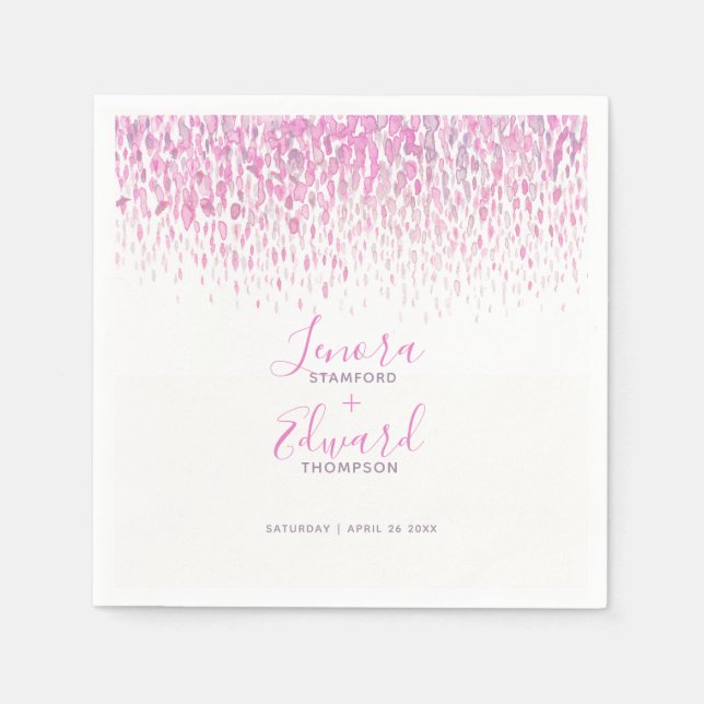 Showering cascade pink purple art wedding napkin (Front)