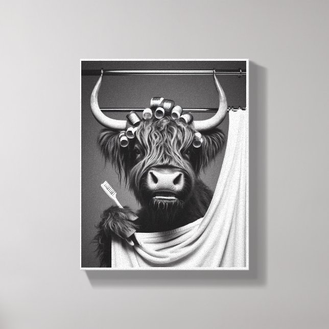 Showering Highland Heifer Canvas Print (Front)