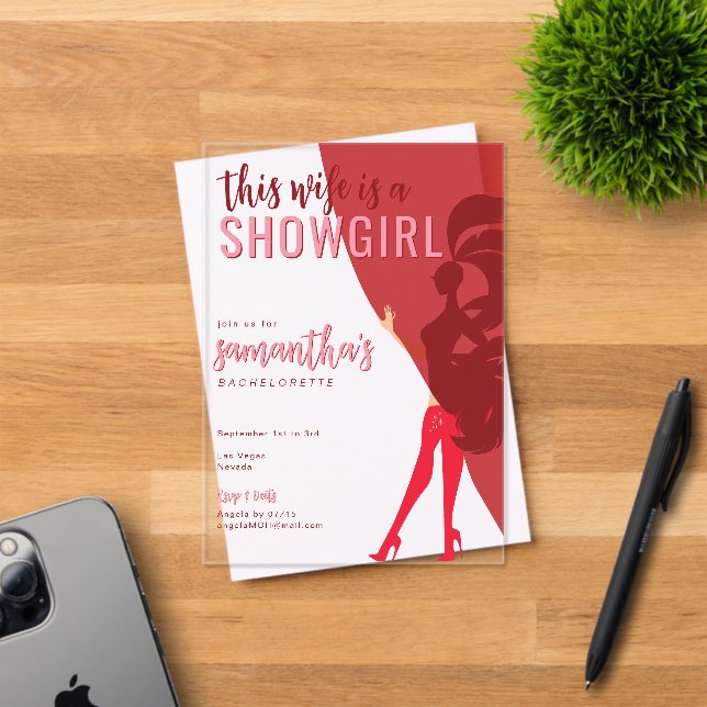 Showgirl Vegas Destination Bachelorette Itinerary Acrylic Invitations (Insitu (Invitation Card))