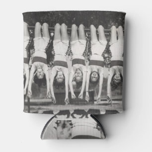 Showgirls on monkey bars, playful design. can cooler