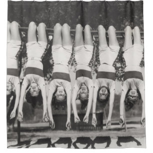Showgirls on monkey bars, playful design. shower curtain