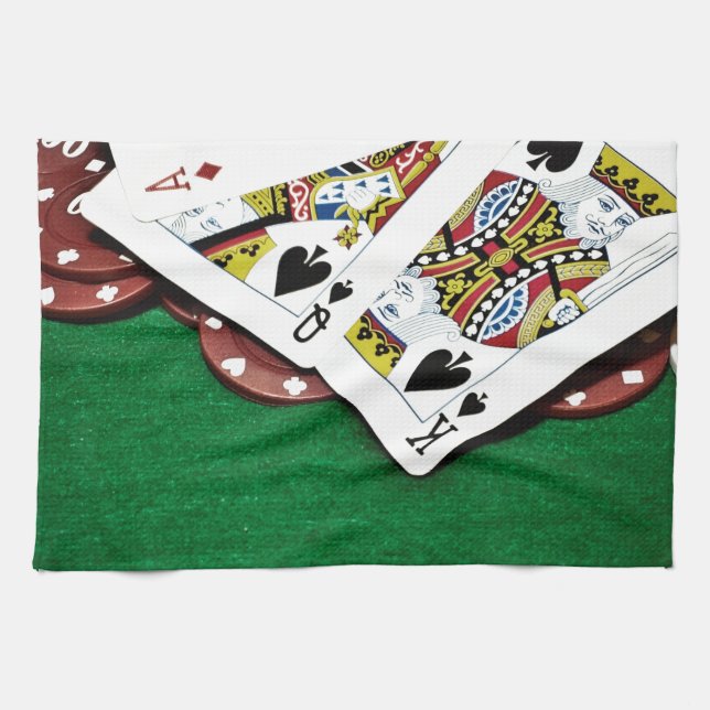 Showing cards green table poker tea towel (Horizontal)