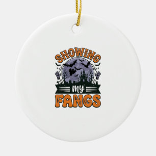 Showing My Fangs Vintage Halloween Vampire Shirt_1 Ceramic Tree Decoration