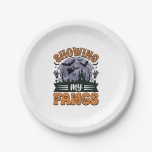 Showing My Fangs Vintage Halloween Vampire Shirt_1 Paper Plate