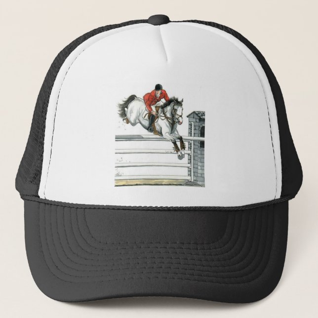 Showjumping Grey Horse Over Fences Trucker Hat (Front)