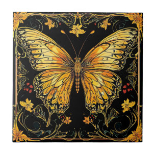 Showy Art Deco Nouveau Butterfly Ceramic Tile