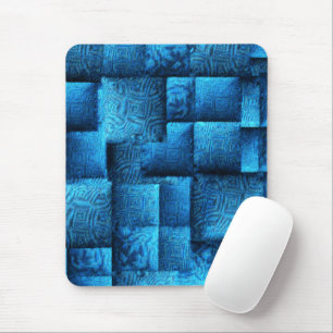 Showy blue squares with abstract tribal design mouse mat