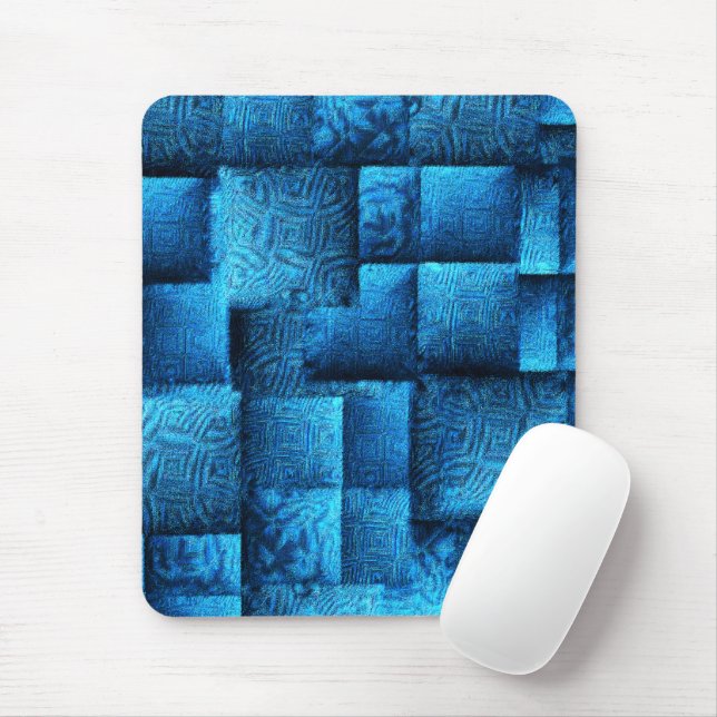 Showy blue squares with abstract tribal design mouse mat (With Mouse)