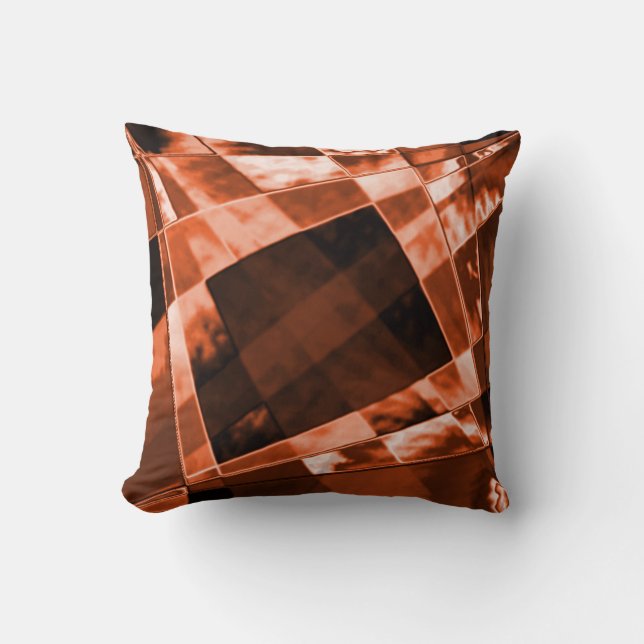 Showy brown orange inclined squares and rectangles cushion (Front)
