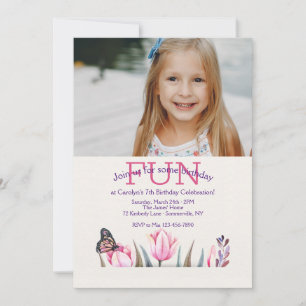 Showy Butterfly Photo Birthday Invitation