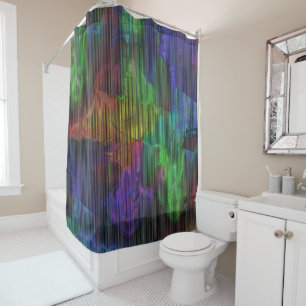 Showy coloured spots under deformed stripes lines shower curtain