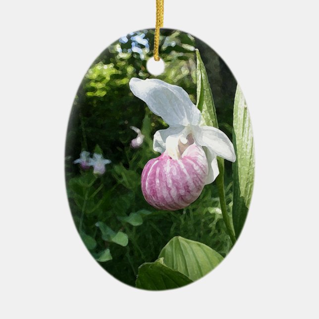 Showy Lady's Slipper Ceramic Tree Decoration (Front)