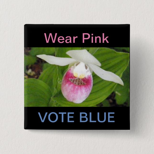 Showy Pink Lady Slipper Square Button (Front)