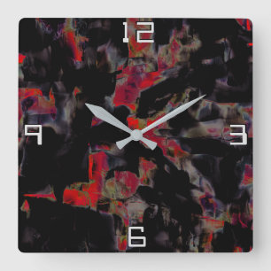 Showy red blots on dark grey rocky base, texture square wall clock