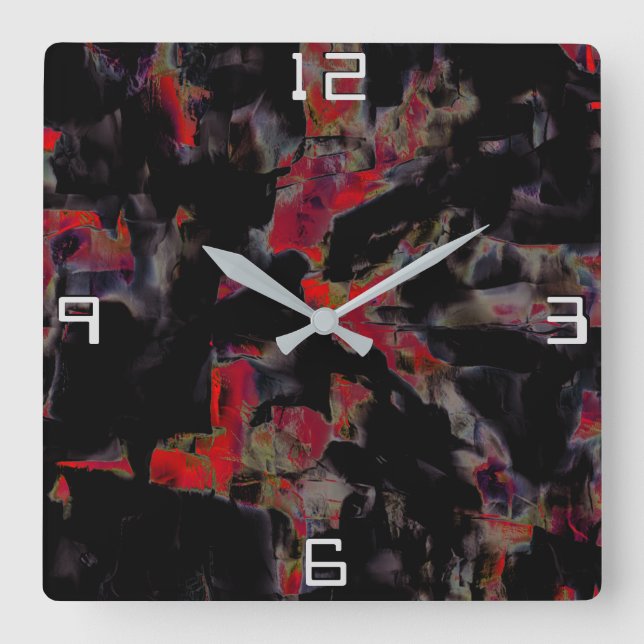 Showy red blots on dark grey rocky base, texture square wall clock (Front)