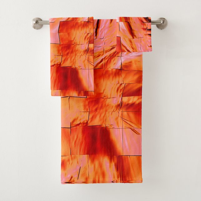 Showy salmon colour in mosaic texture soft carved  bath towel set (Insitu)