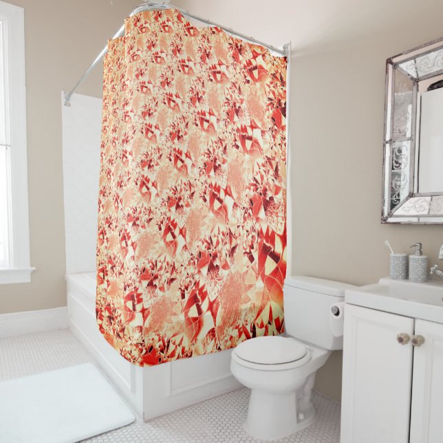 Showy salmon to coral with some bright and twisted shower curtain (In Situ)