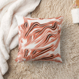 Showy salmon to red long wavy traces on white fund cushion