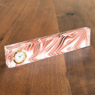 Showy salmon to red long wavy traces on white fund nameplate