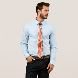 Showy salmon to red long wavy traces on white fund tie