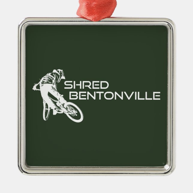 Shred Bentonville Arkansas Mountain Biking Metal Tree Decoration (Front)