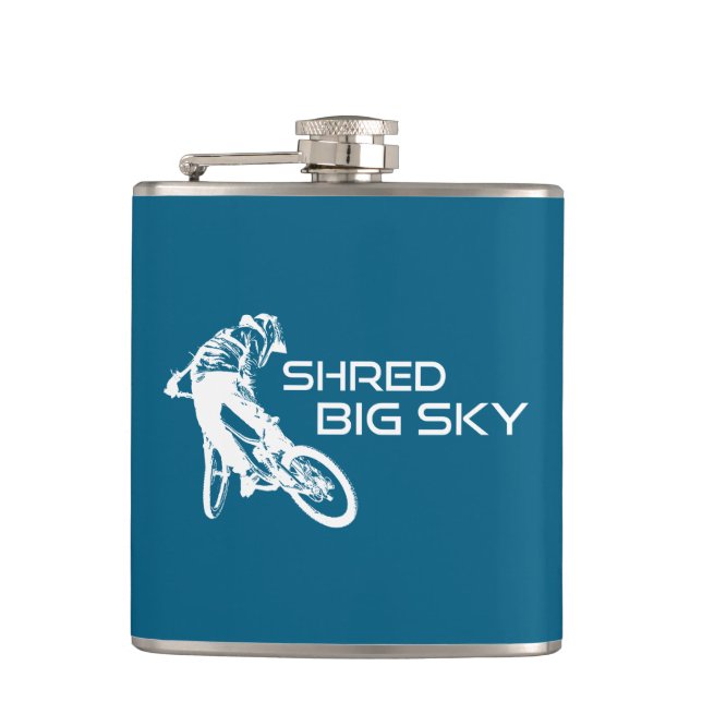 Shred Big Sky Montana Mountain Biking Hip Flask (Front)