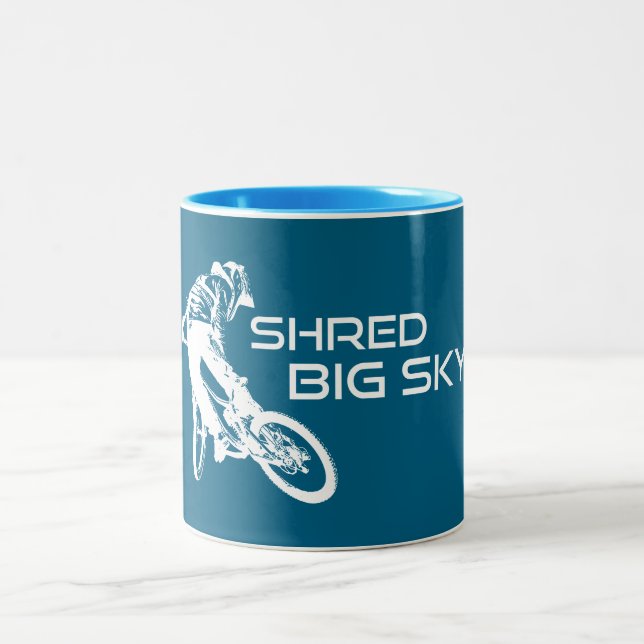 Shred Big Sky Montana Mountain Biking Two-Tone Coffee Mug (Center)