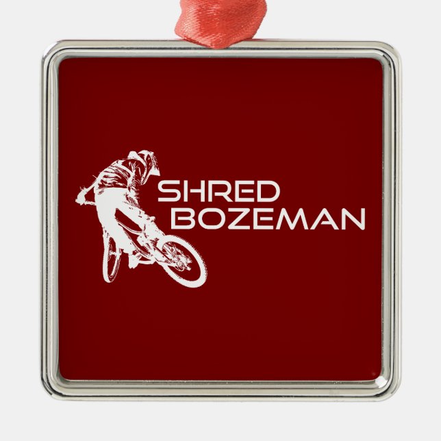 Shred Bozeman Montana Mountain Biking Metal Tree Decoration (Front)