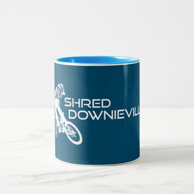 Shred Downieville California Mountain Biking Two-Tone Coffee Mug (Center)