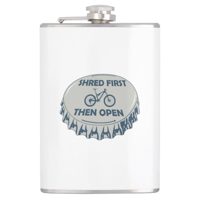 Shred First Then Open Mountain Biking Hip Flask (Front)