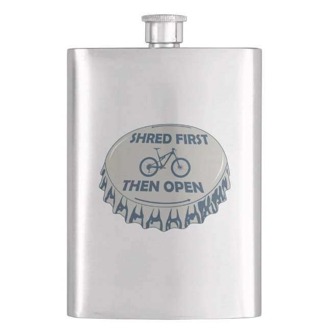 Shred First Then Open Mountain Biking Hip Flask (Front)