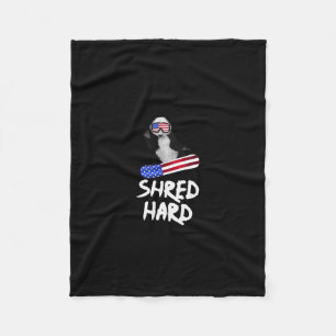 Shred Hard American Flag Panda Bear Snowboarding T Fleece Blanket