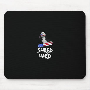 Shred Hard American Flag Panda Bear Snowboarding T Mouse Mat