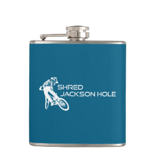Shred Jackson Hole Wyoming Mountain Biking Hip Flask