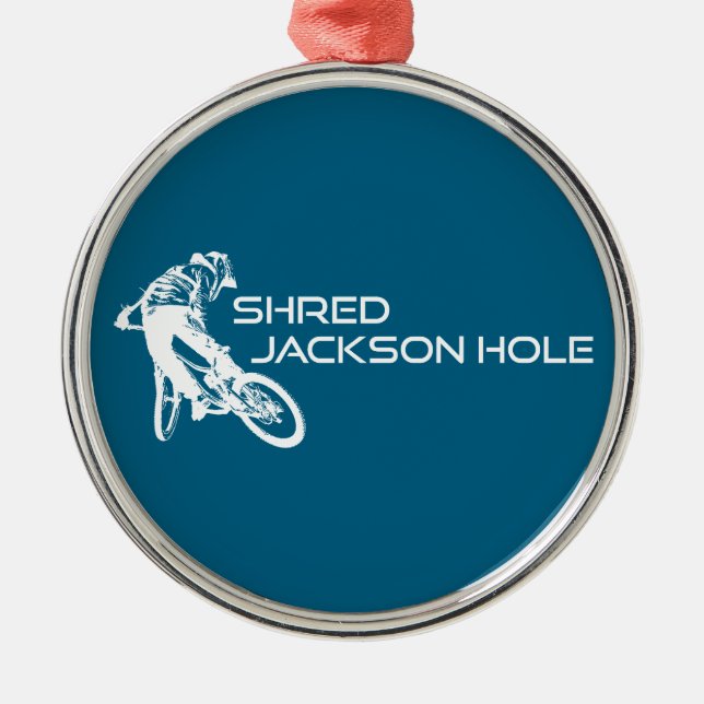 Shred Jackson Hole Wyoming Mountain Biking Metal Tree Decoration (Front)