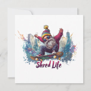 Shred Life - Cool Skateboarding Gnome  Holiday Card