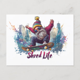 Shred Life - Cool Skateboarding Gnome Postcard
