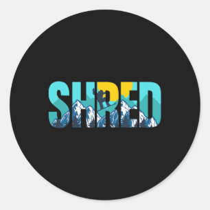 Shred Mountain Snowboarding Slopes Sunset Graphic Classic Round Sticker