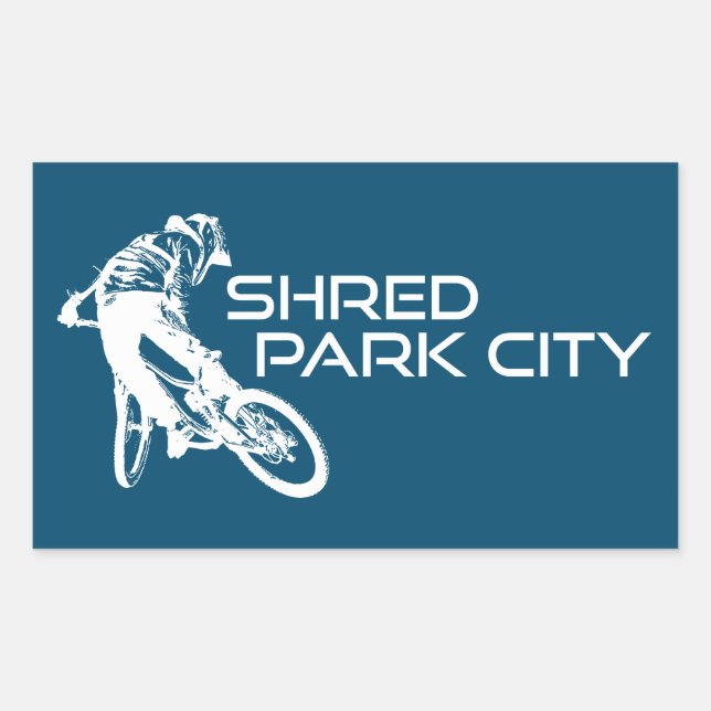 Shred Park City Utah Mountain Biking Rectangular Sticker (Front)