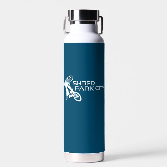 Shred Park City Utah Mountain Biking Water Bottle (Front)